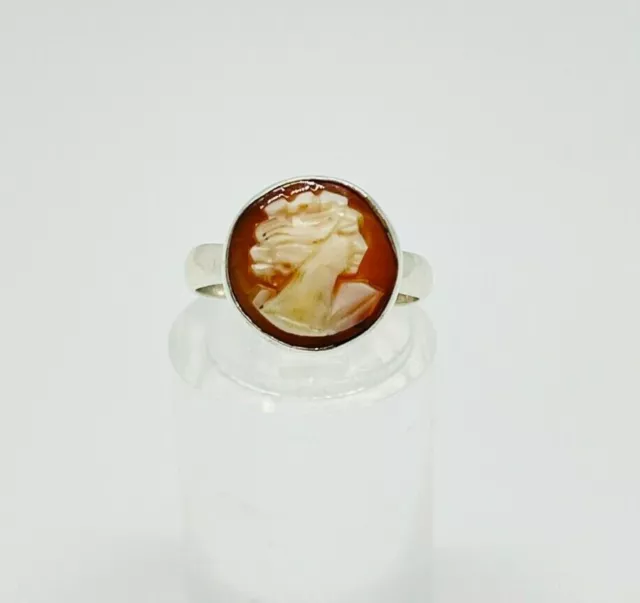 Gorgeous Vintage Real Carved Shell Cameo Ring 925 Silver Size J1/2~K #16805