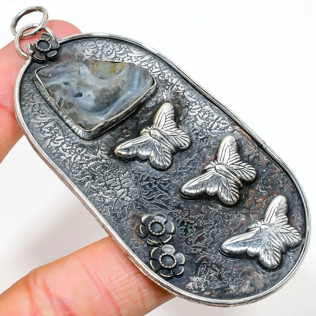 Desert Rose Druzy Gemstone 925 Sterling Silver Jewelry Pendant 3.70" Easter J928
