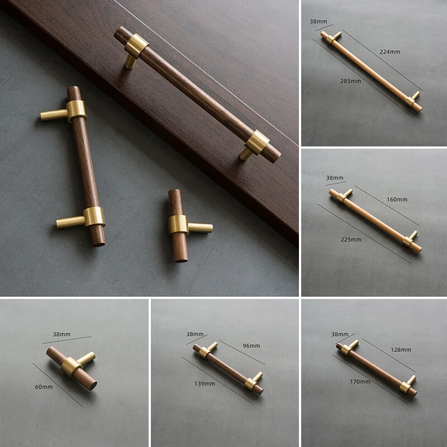 Wooden Brass Cabinet Pull Cupboard Knob Wardrobe Furniture Hardware Door Handles