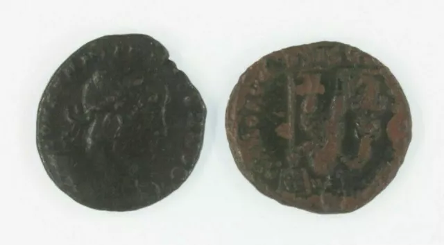 Antike Römische 2-Coin Menge Kaiser Valens AE3 & Kaiser Constantius II AE3/4