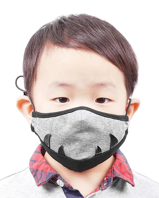 Masque enfant petit monstre en tissu gris avec dents pointues noire Devil Fashio