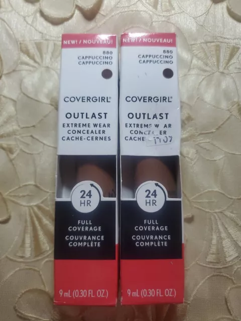 2-Covergirl-Outlast Extreme Wear Concealer-24HR Full Coverage-880 Cappuccino-NIB