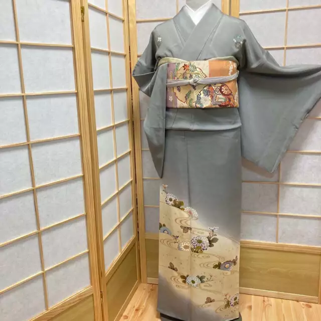 8839# kimono japonés Vintage Pure Silk Robe Kimono tradicional solo se...