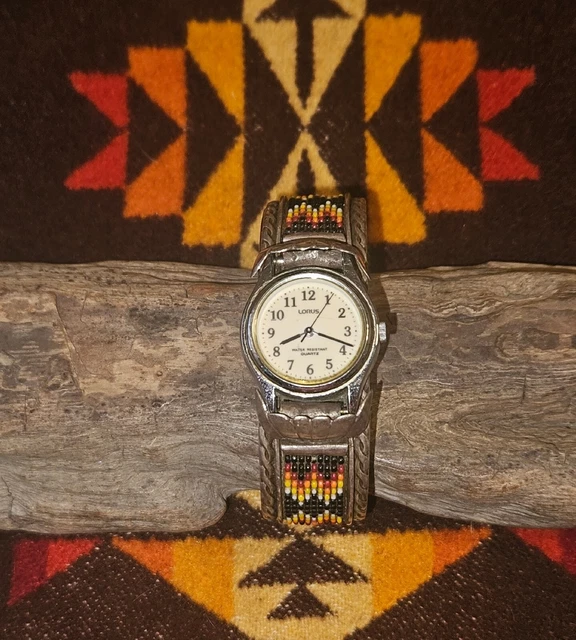 Nice Old Pawn- Navajo Indian- Sterling Silver Beaded Watch Cuff Bracelet- Signed