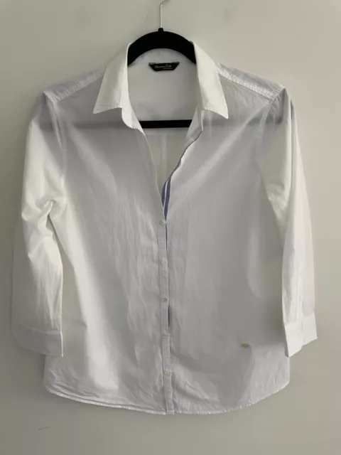 Massimo Dutti Womens White Button Down Shirt Size 42 Aus 14 Collared 3/4 Sleeve