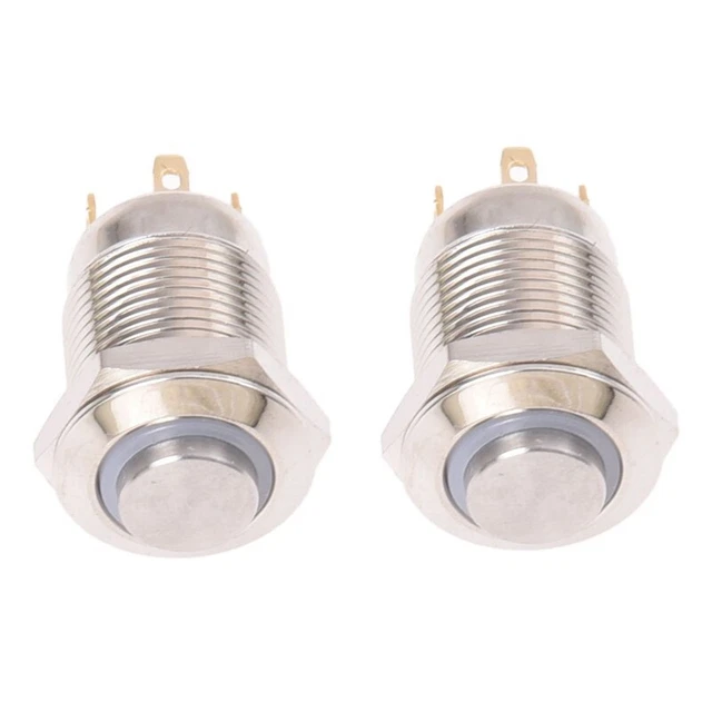 2x 3V pushbutton button ring button blue LED 12mm silver colorN8W4