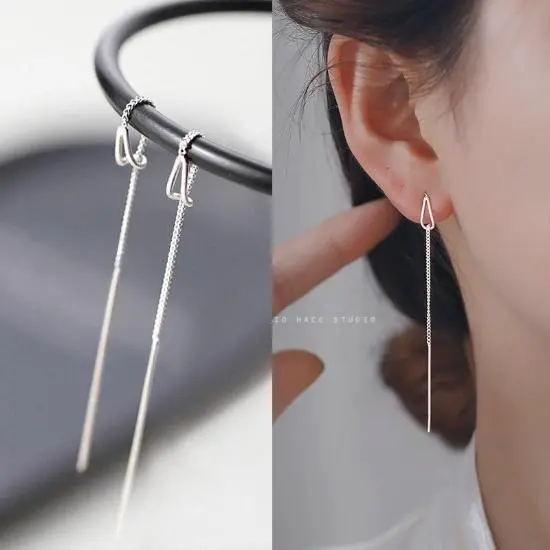 Minimalist Long Tassel Chain Threader Earring Sterling Silver Drop Dangle Gifts