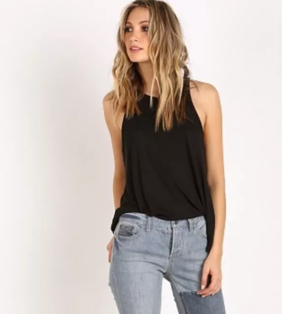 Free People Long Beach Racerback Tank Top Women Small Ribbed Black High Neck