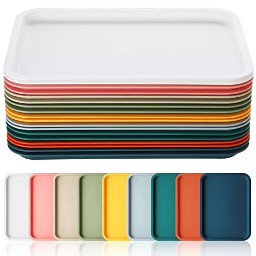 18 Pcs Plastic Fast Food Trays Bulk Colorful Restaurant Serving Trays Cafeteria