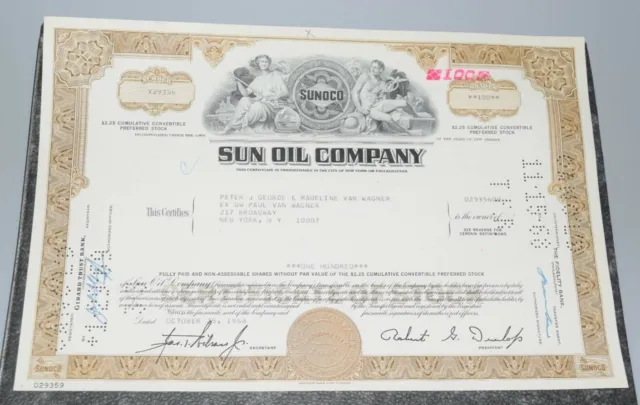 Historisches Wertpapier Aktie Sun Oil Company 100 Shares 1968 173