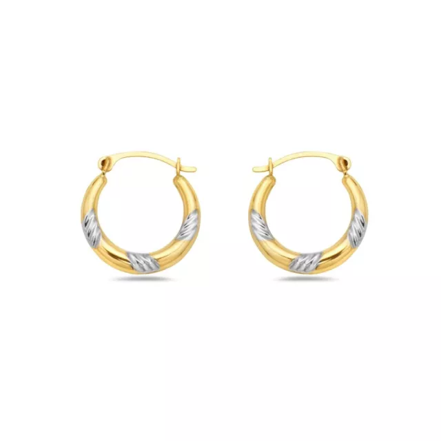 Pori Jewelers 10K Gold Two Toned Lined Diamond Cut Hoop Earrings - French Lock