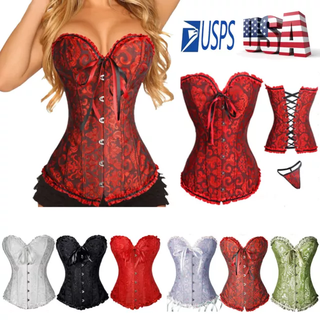 Women Waist Training Corset Overbust Lace Up Bustier Party Top Jacquard Shaper