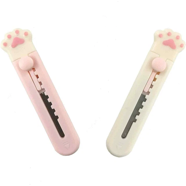 Cat Paw Box Cutter 2pc Cute Kawaii Mini Pocket Knife Letter Opener Pink White