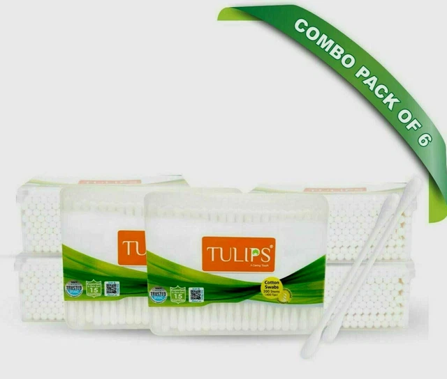 100% Pur & Doux Coton Tulips Oreille Buds / Gaze (Paquet De 6) 200 Bâton / 400