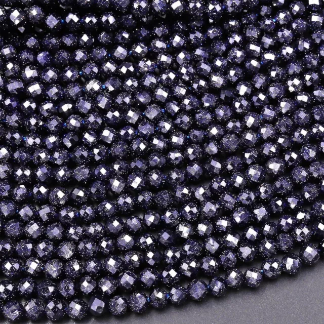 AAA Naturel Bleu Grès Gemme Rond Micro à Facettes Coupe Perles Strand 39.4cm