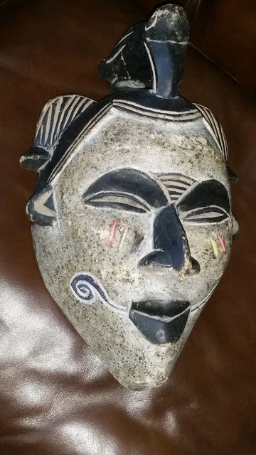 Máscara de arte tribal africana vintage/ritual africana, tallada a mano/pintada