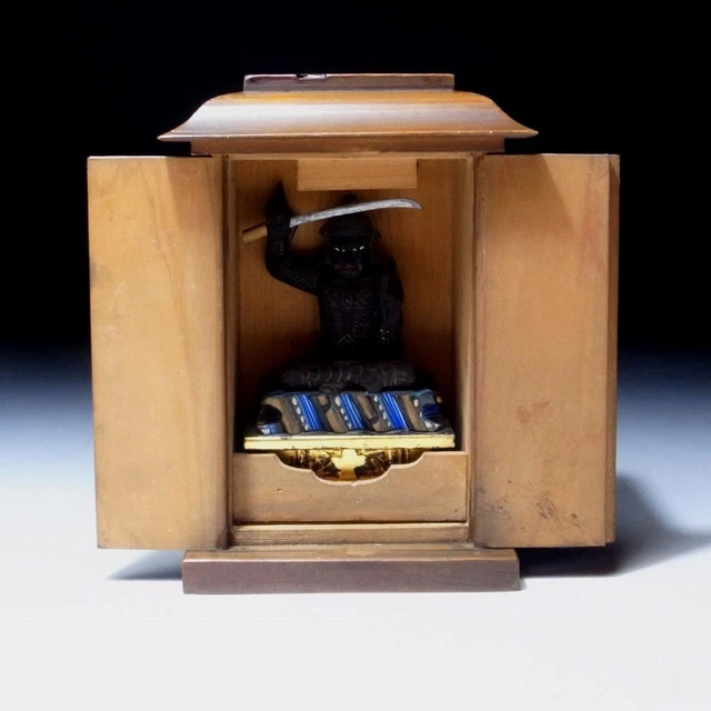 $YE72: Vintage Japanese Wooden Statue of Bishamonten, Seven Lucky Gods