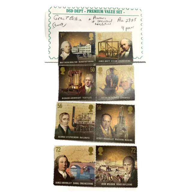Great Britain Pioneers Industrial Revolution Stamps Premium Value Stamp Set of 8