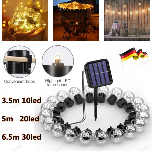 Solar Lichterkette außen Lampe LED Glühbirnen Beleuchtung Balkon Garten Dekor DE