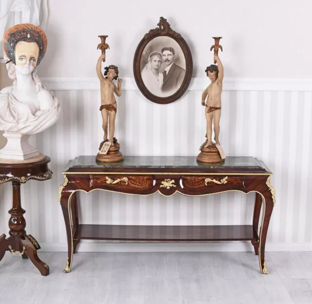 Tischkonsole Barock Tisch Konsolentisch Marmorplatte Luxus Wandtisch Massivholz