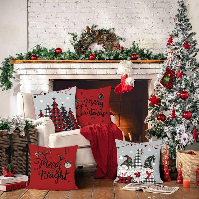 FEDERE CUSCINI NATALE Alberi Di Natale Gnomi Rosso Grigio Inverno