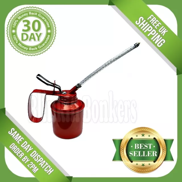 Oil Can 1/4 Pint Garage Pump Thumb Lever Action Steel Metal With Flexible Spout