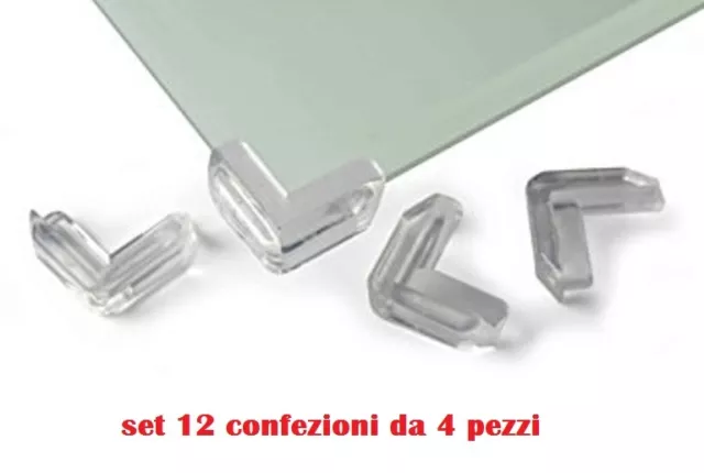 Set 12 Confezioni da 4 Paraspigoli Gomma Trasparenti Protezione Tavolo Bimbi dfh