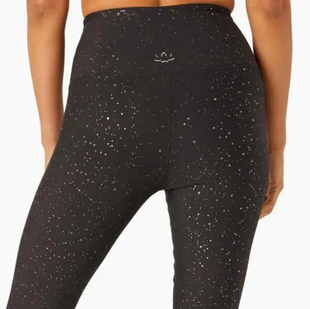 Beyond Yoga Black Alloy Sparkle Foil High Rise Midi Leggings Womens Size Small