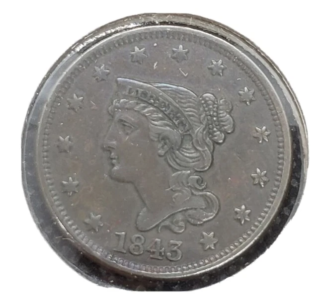 1843 (Petite Head, Small Letters) Braided Hair Large Cent | EXTRA FINE