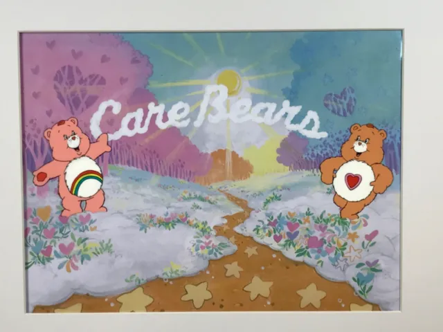 Vintage Animation Production 2 Cels - Care Bears in Care A Lot + Drawing  1980’s
