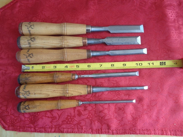 Vtg antique Buck bros beveled edge socket wood chisel 6pc set 1/4"-3/4"