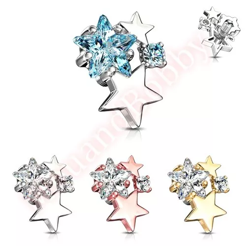 1 X 14G CZ Star Cluster Top Internally Threaded Dermal Anchor Spare Part