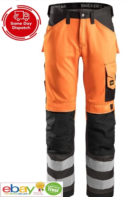 Snickers Hi Vis Work Trousers Kneepad Pockets Class 2 -3333 Hi Viz Hivis W39 L35