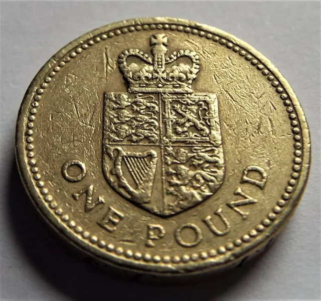 1988 CROWNED SHIELD OF THE ROYAL ARMS £1 One Old Round Pound UK GB Coin Circ