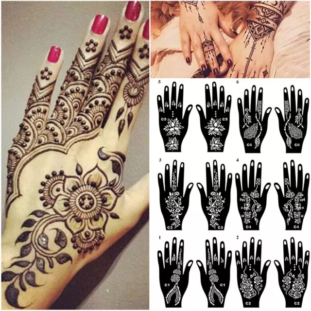 Grande Henna Plantillas Mano Mehndi Arte India Encaje Cuerpo de Tatuaje Temp <
