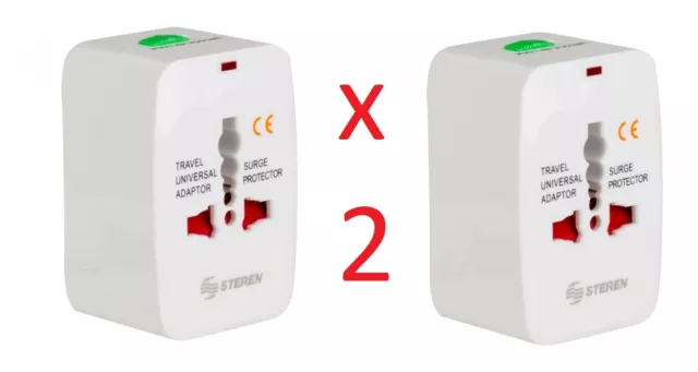 2 x Enchufe Adaptador Universal De Viaje Para 150 Países Protección Sobretension