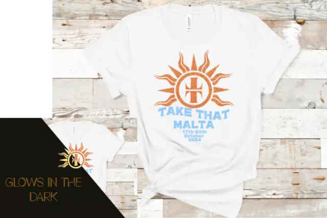 Take That Malta design Glitter Glow in the dark white Tour T shirt