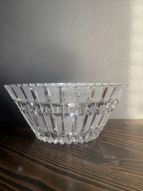 Vintage Heavy Crystal faceted cross hatch panel 11”bowl Oval Shape