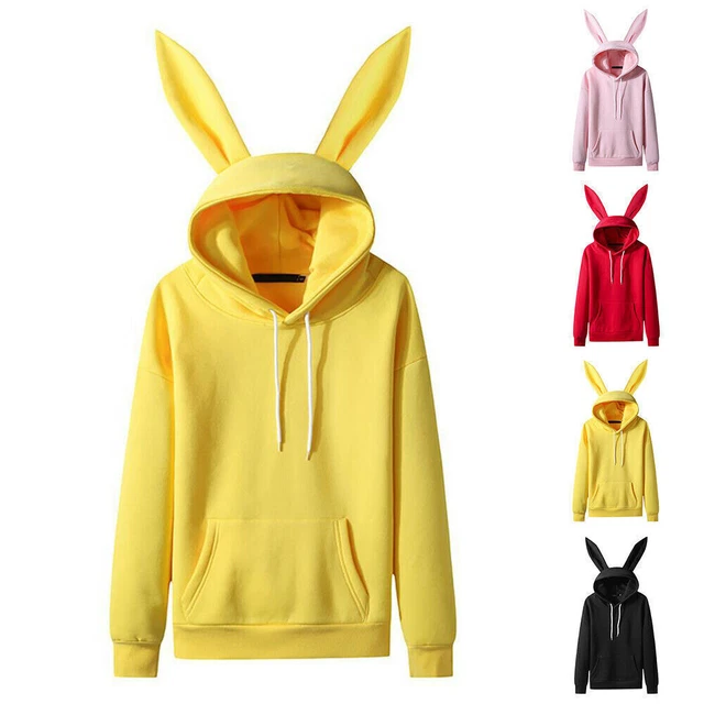 Easter Women's Rabbit Ears Hooded Sweatshirt Bunny Pullover Casual Loose Hoodies