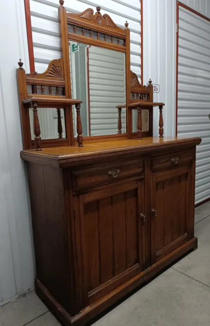 Attractive Antique Oak Victorian Mirror Back Sideboard Cabinet Chiffonier