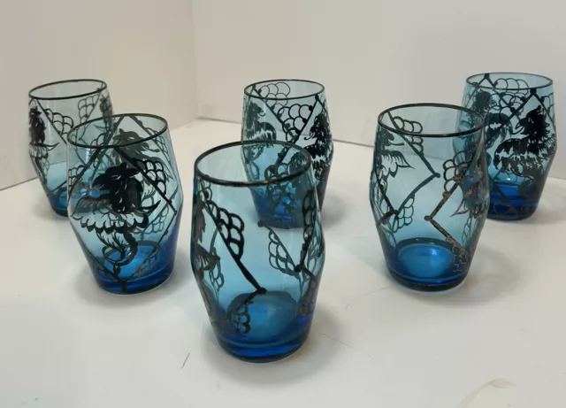 Dragon Bohemian/Czech Glasses 6 Blue Silver Overlay Dark Gothic Vampire Witch