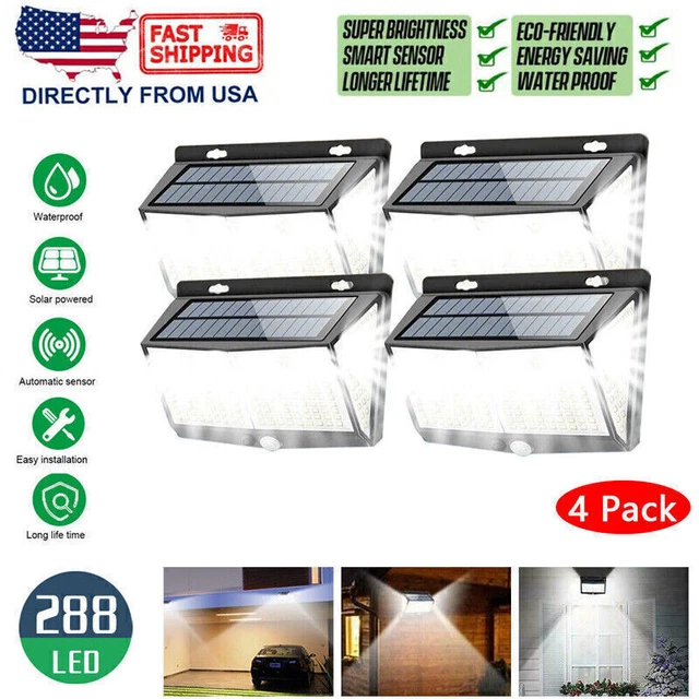 4x Solar Powered 288/318 LED PIR Motion Sensor Wall Light Garden Outdoor Lamp US