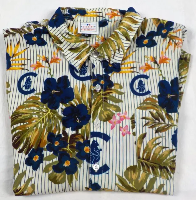 #1367 Mlb Chicago Cubs Viscose Floral Hawaiian Jersey Button Shirt Mens Xl