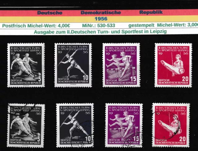 DDR 1956 MiNr. 530-533 gestempelter und postfrischer Satz Sportfest