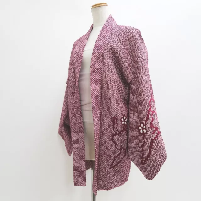 9440G3 Silk Vintage Japanese Kimono Haori Jacket Full Shibori Plum blossom