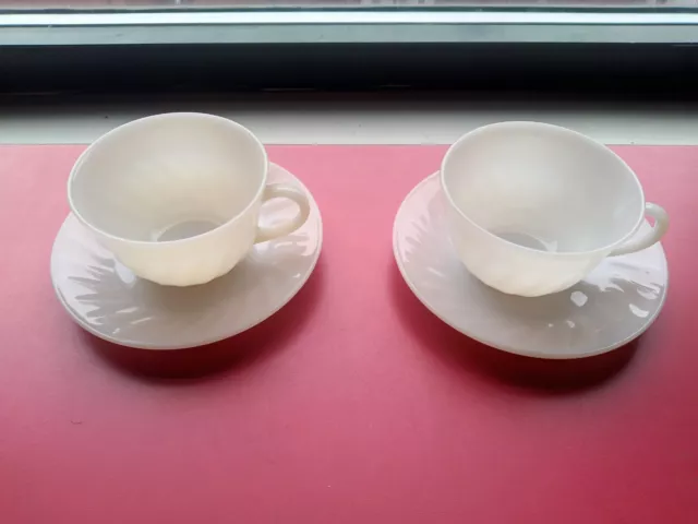 Set/2 Pair Vintage Fire King Oven Ware Milk Glass Tea/Coffee Cups and Saucers