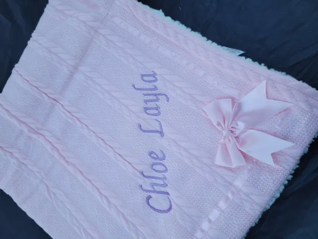 Personalised Luxury Baby Cable BOW RIBBON  Blanket Embroidered Boy Girl Gift