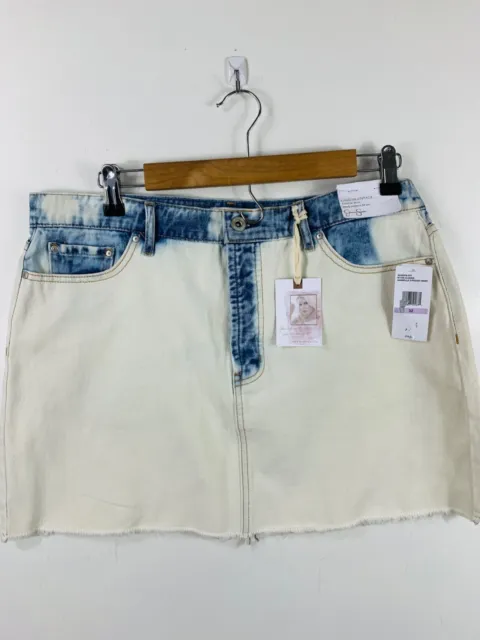 Jessica Simpson Women's Skirt Size 32 White Blue Denim Jean Fringe Raw Hem NWT