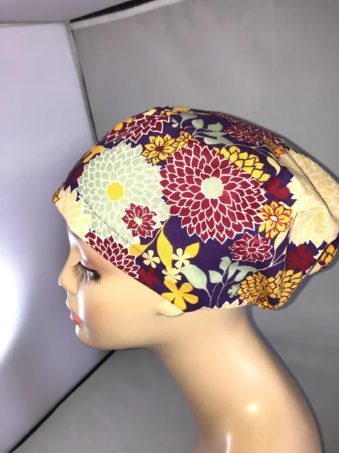 Euro Scrub Hat Mod Zinnia Flowers Surgical Cap CNOR CHEF CRNA MD Vet Dentist