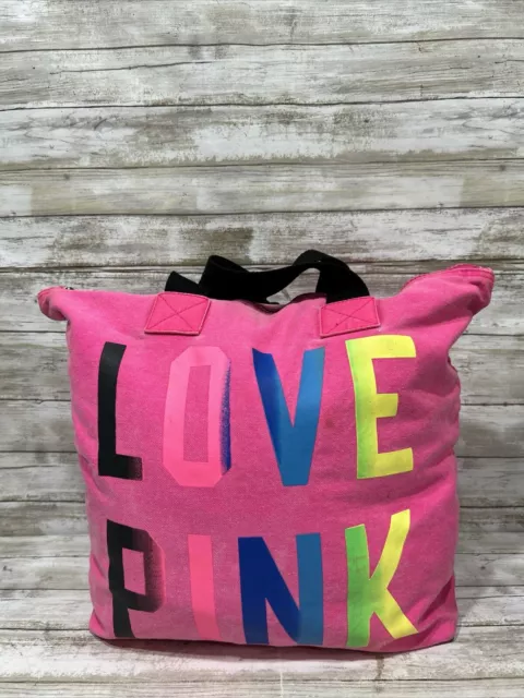 Victorias Secret LOVE PINK Canvas Graphic Print Duffle Bag Tote Shoulder Bag